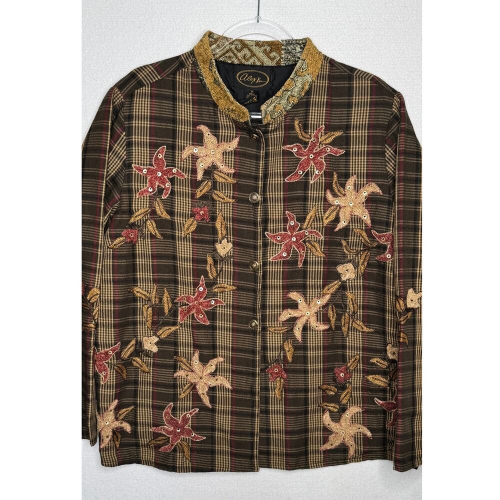 1990s Alex Kim Embroidered Plaid Jacket Women’s Plus Size 1X - Picture 6 of 16